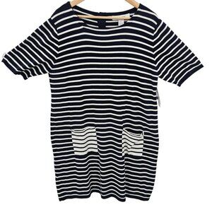 Weekend Andrea Jovine Womens XL Navy White Strip Knit Dress with Pockets NWT